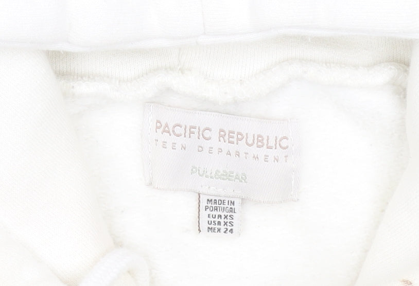 Pull&Bear Teen White Graphic Print Pullover Hoodie XS
