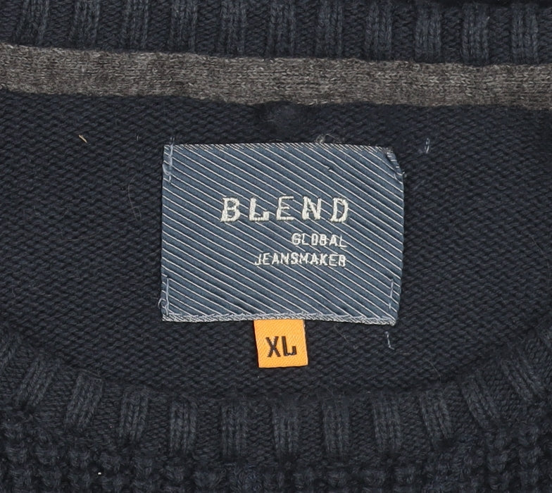 Blend Men's Blue Cotton Waffle-Knit Crew Neck Jumper XL