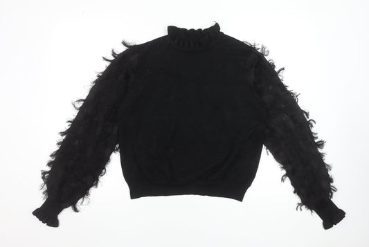 New Look Women’s Black High Neck Puff Sleeve Pullover Jumper Size L