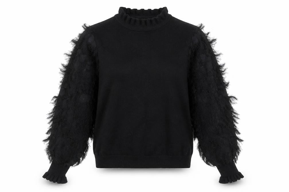 New Look Women’s Black High Neck Puff Sleeve Pullover Jumper Size L