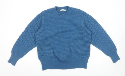Gallery Women's Blue Knit Crew Neck Pullover Jumper Size L