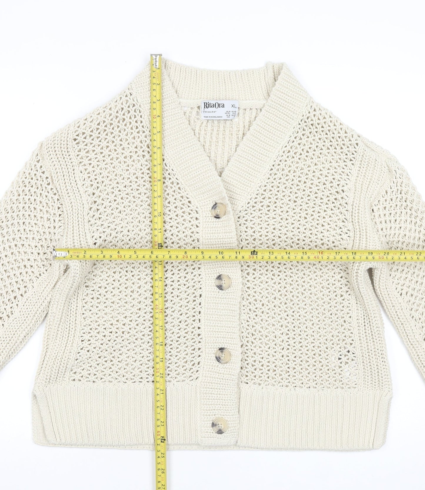 Rita Ora x Primark Women Beige XL Open-Knit Cardigan Jumper