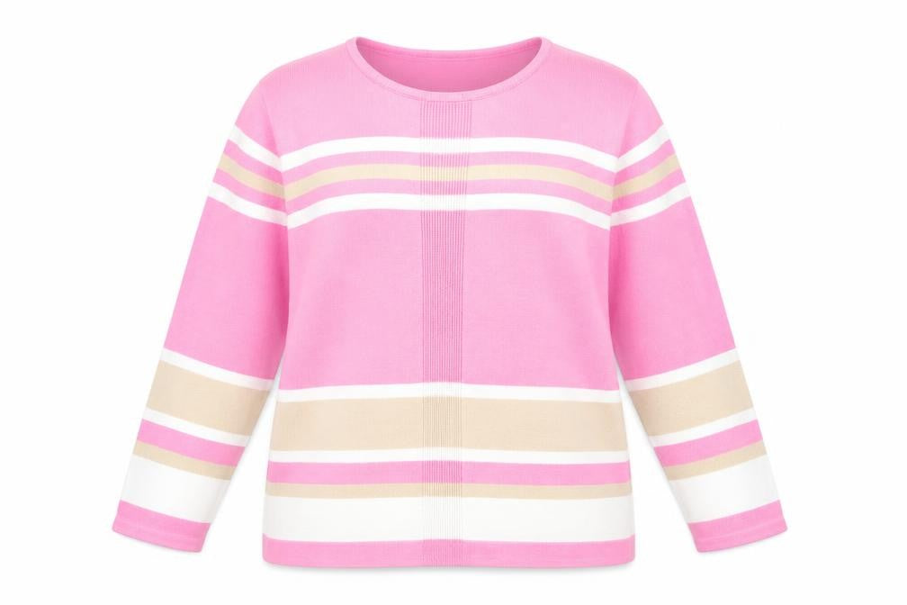Micha Womens Pink Striped Crew Neck Pullover Jumper XL Viscose Blend