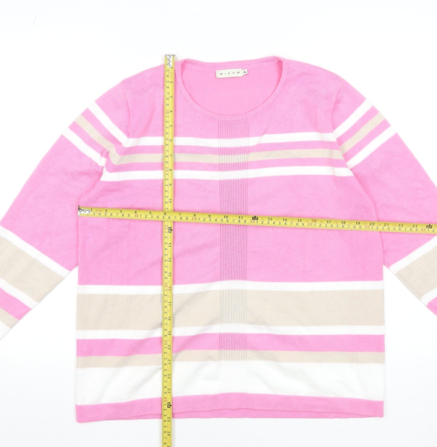 Micha Womens Pink Striped Crew Neck Pullover Jumper XL Viscose Blend