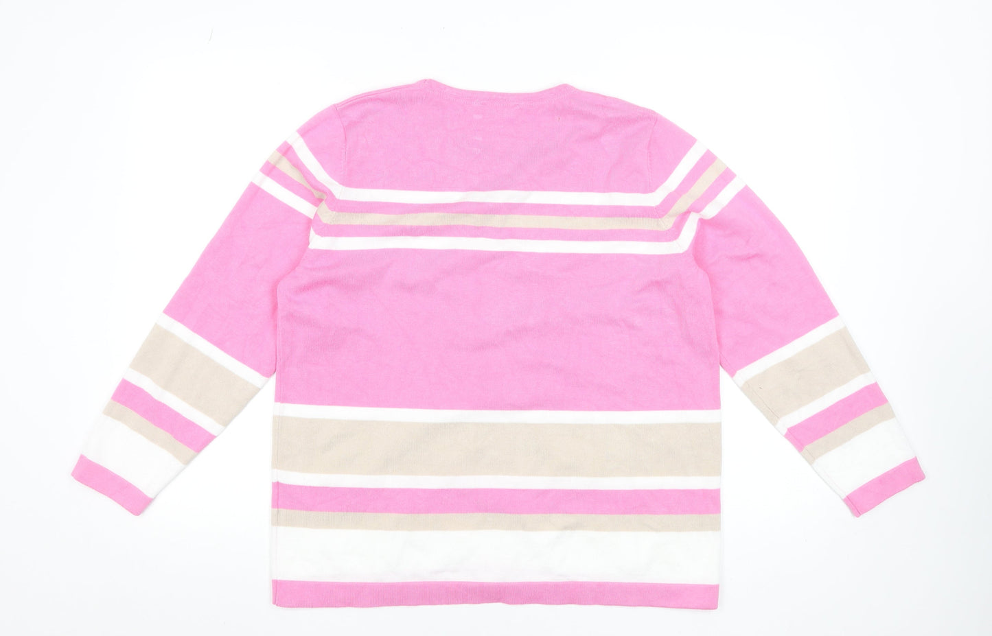 Micha Womens Pink Striped Crew Neck Pullover Jumper XL Viscose Blend