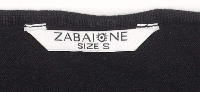 Zabaione Women’s Black V-Neck Half Zip Pullover Jumper Size S