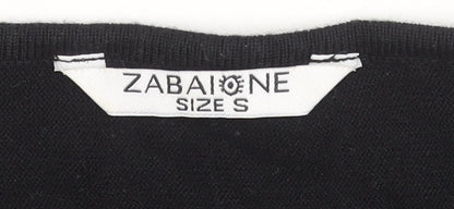 Zabaione Women’s Black V-Neck Half Zip Pullover Jumper Size S
