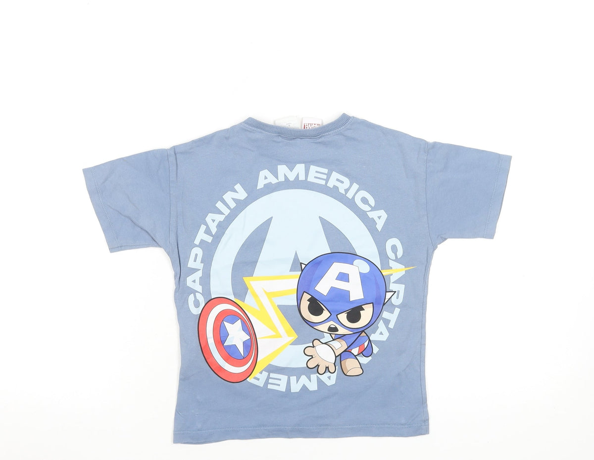 Zara Boys Blue Captain America Marvel T-Shirt 5 Years Short Sleeve Cotton