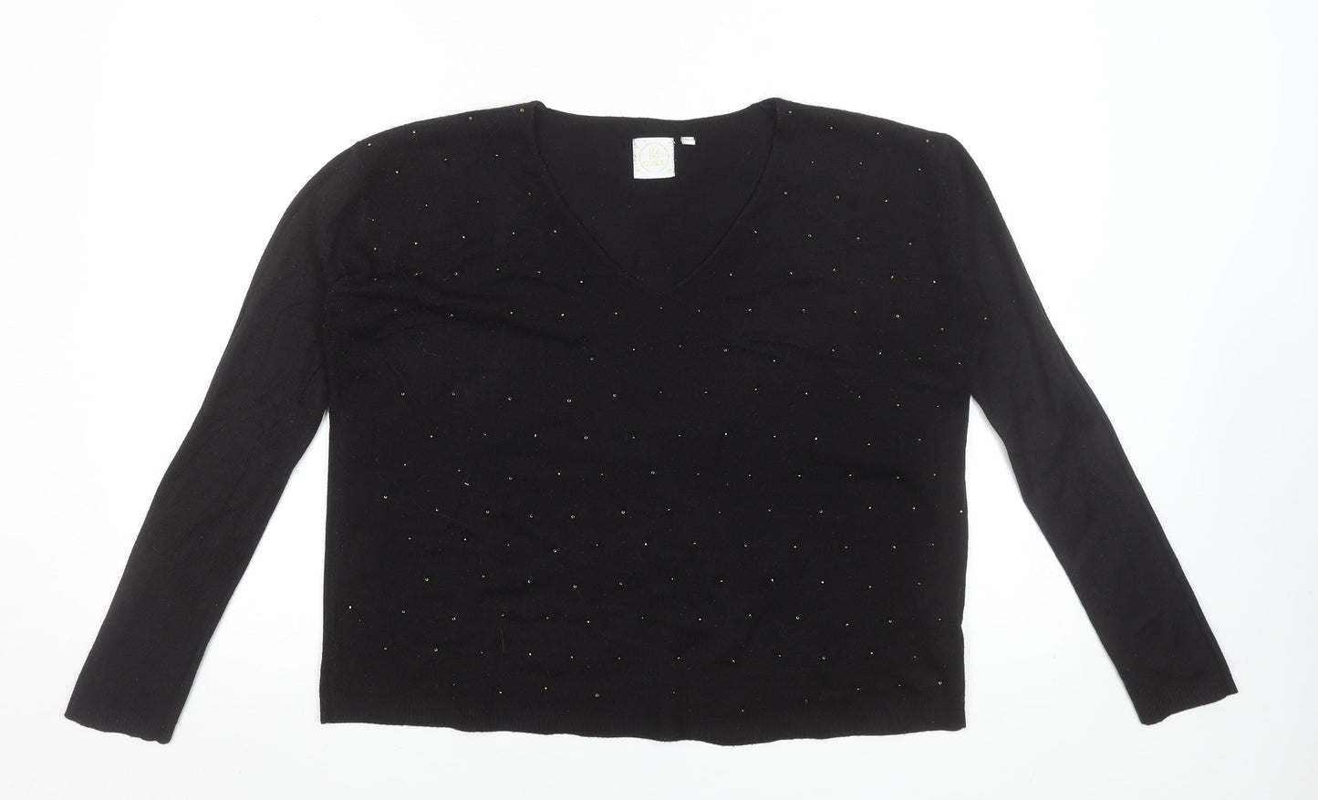 Toi Du Monde Women's Black Beaded V-Neck Knit Top Size S