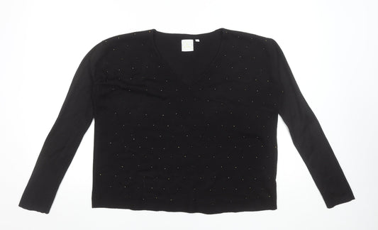 Toi Du Monde Women's Black Beaded V-Neck Knit Top Size S