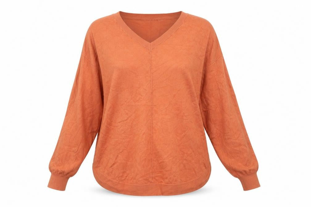 Gallery Women’s Orange V-Neck Long Sleeve Pullover Jumper Size L