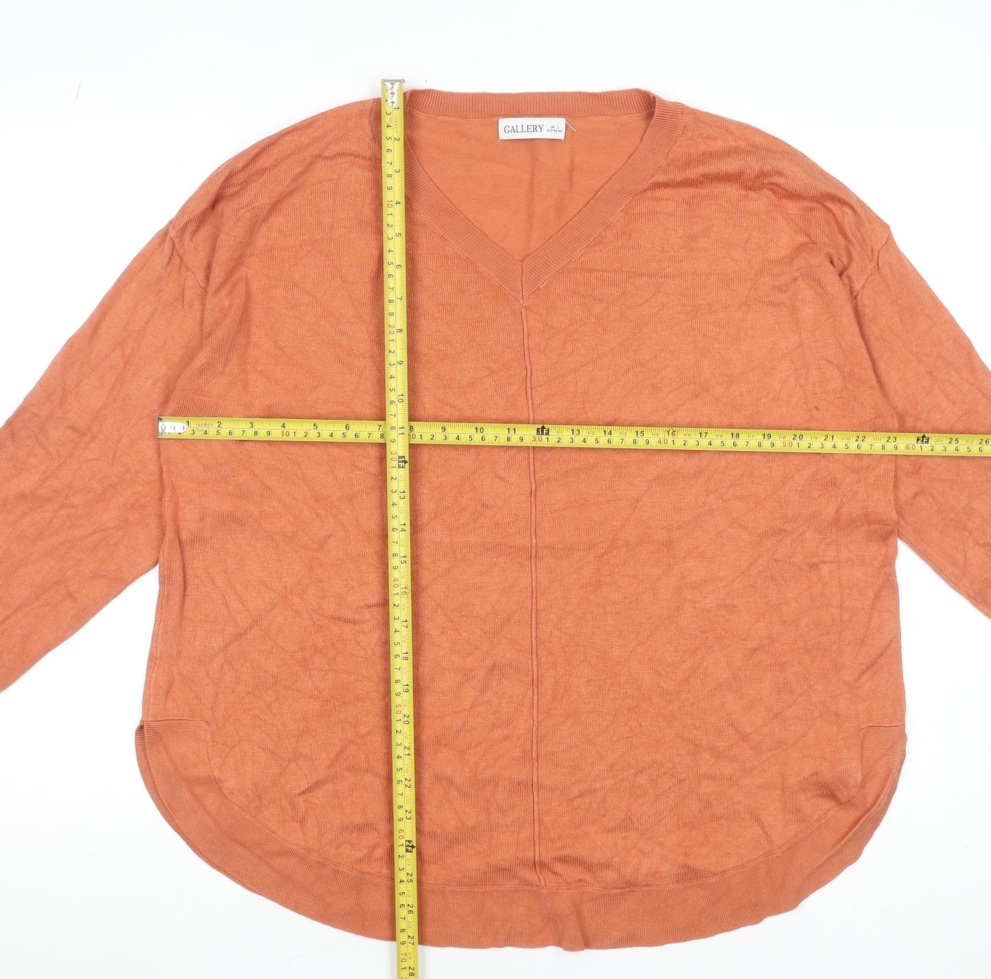Gallery Women’s Orange V-Neck Long Sleeve Pullover Jumper Size L