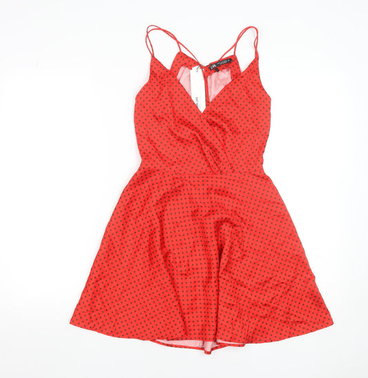 Zara Women’s Red Polka Dot A-Line Strappy Summer Dress XS