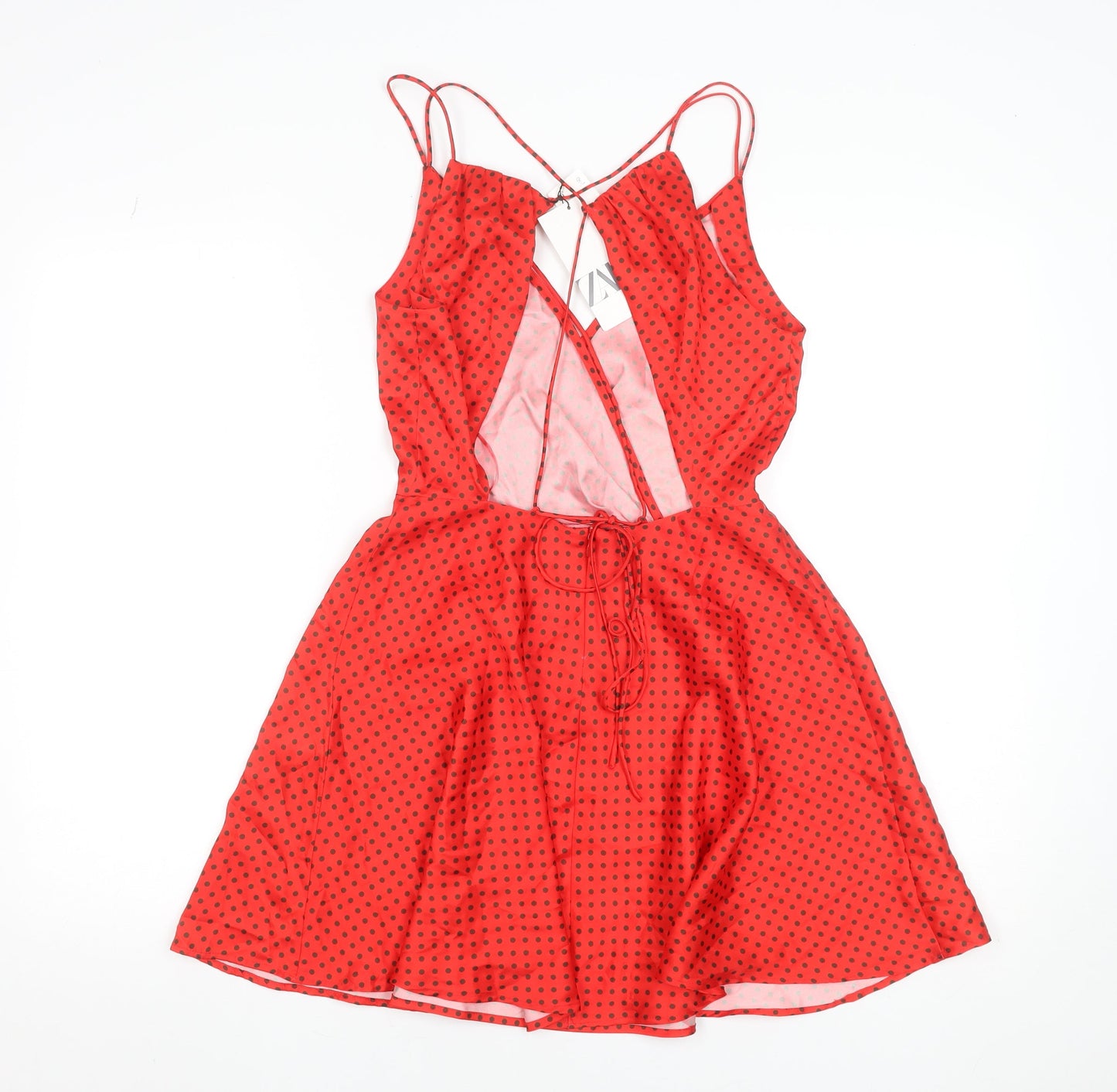 Zara Women’s Red Polka Dot A-Line Strappy Summer Dress XS