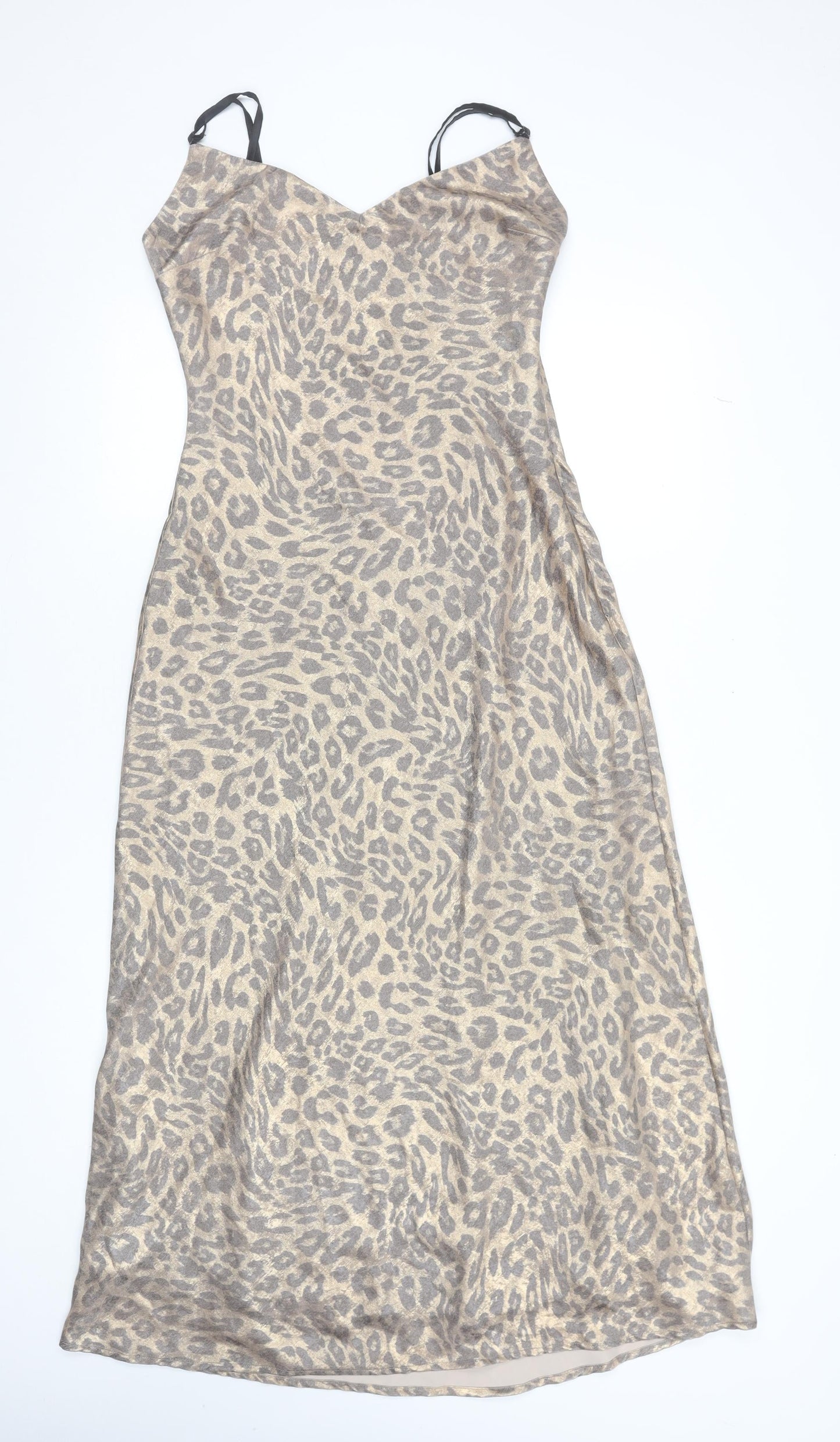 SLA The Label Women's Beige Leopard Print Midi Slip Dress M