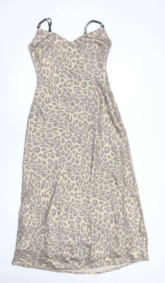 SLA The Label Women's Beige Leopard Print Midi Slip Dress M
