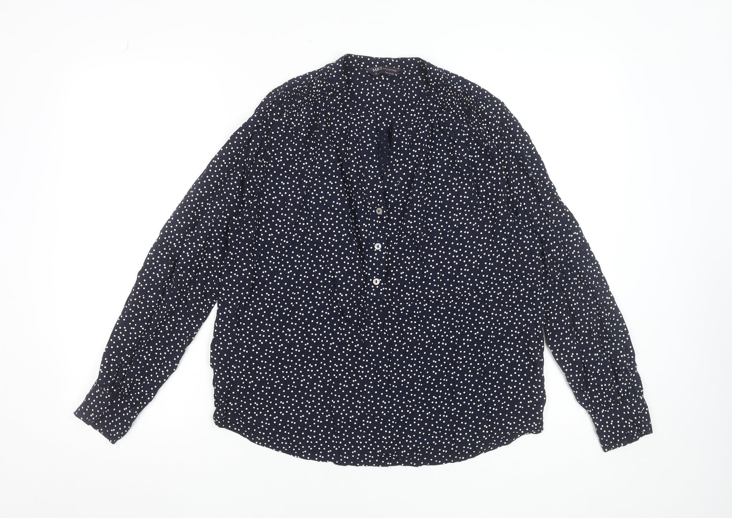 Marks and Spencer Women's Blue Polka Dot Long Sleeve Blouse Size 12