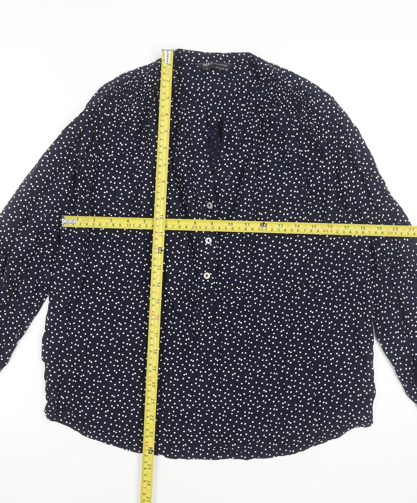 Marks and Spencer Women's Blue Polka Dot Long Sleeve Blouse Size 12