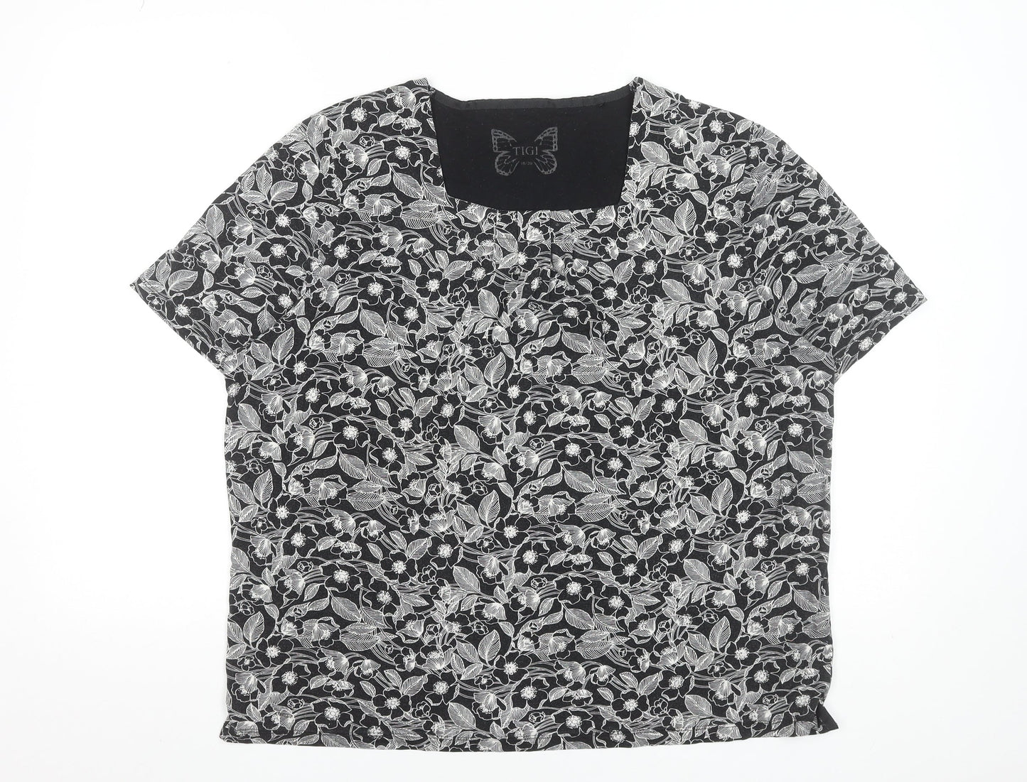 Tigi Women's Black Floral Viscose Stretch T-Shirt Size 18