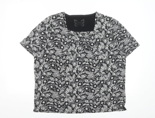 Tigi Women's Black Floral Viscose Stretch T-Shirt Size 18