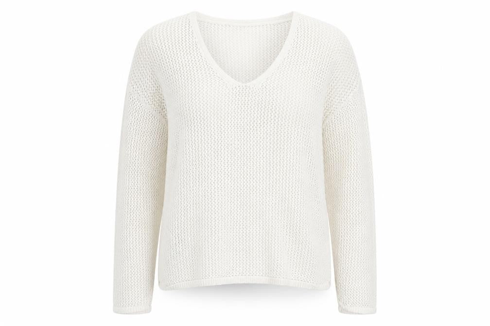 Mango Women's White Cotton Open-Knit V-Neck Jumper Size S