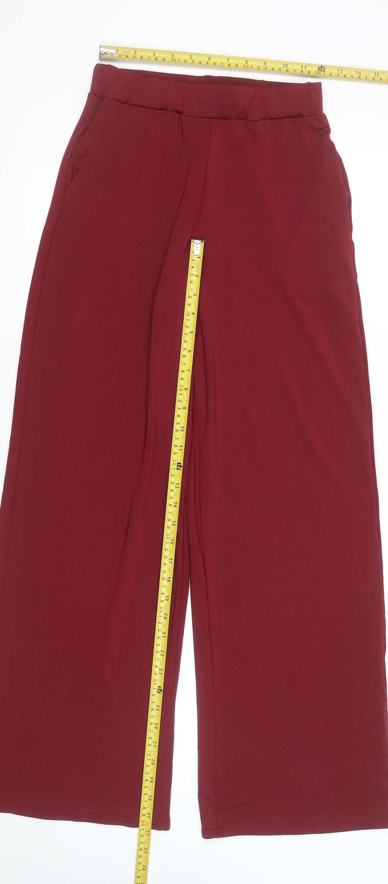 Drôle de Copine Women’s Red Wide-Leg Trousers S Elastic Waist Stretch