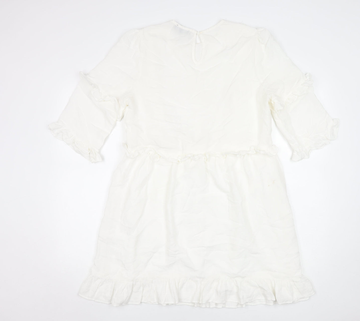 In The Style Women White Size 10 Ruffle Shift Short Dress