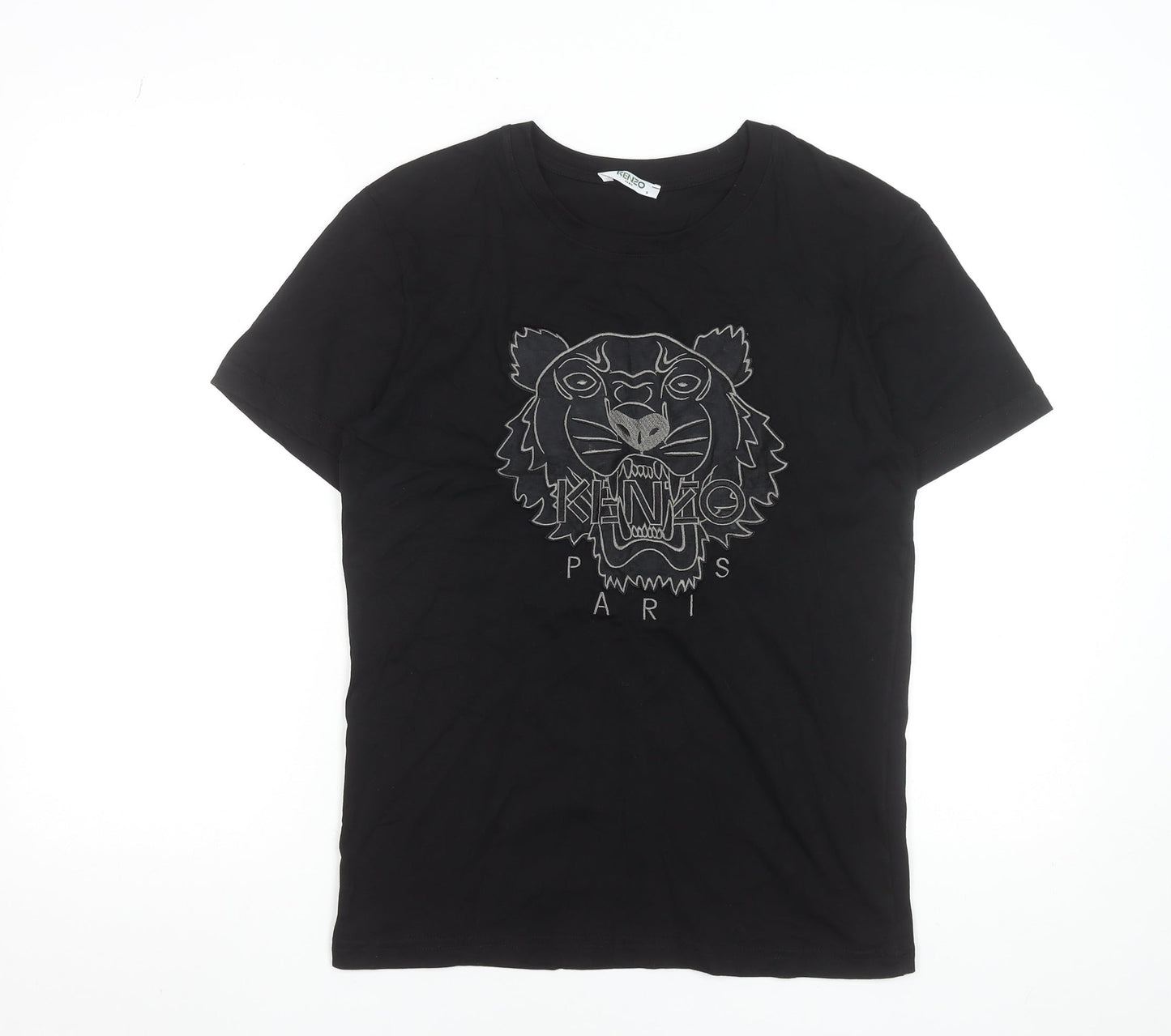 Kenzo Men Black Small Tiger Logo Embroidered Designer T-Shirt