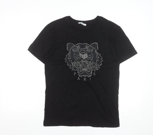 Kenzo Men Black Small Tiger Logo Embroidered Designer T-Shirt