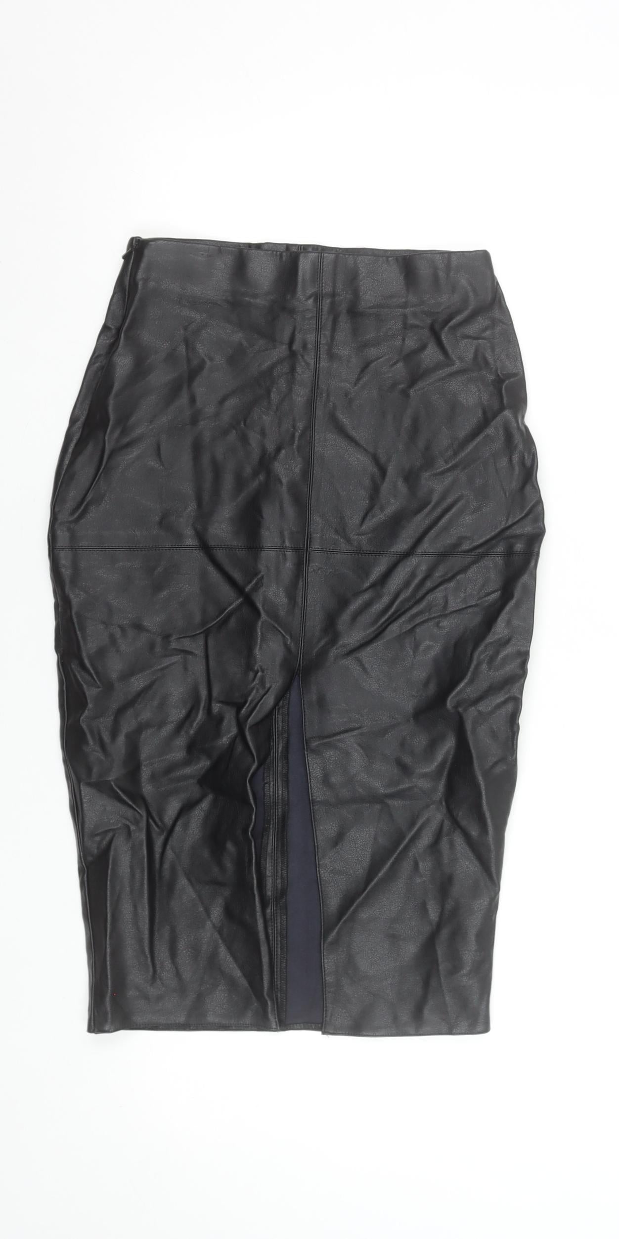 River Island Womens Black Faux Leather Pencil Skirt Size 6