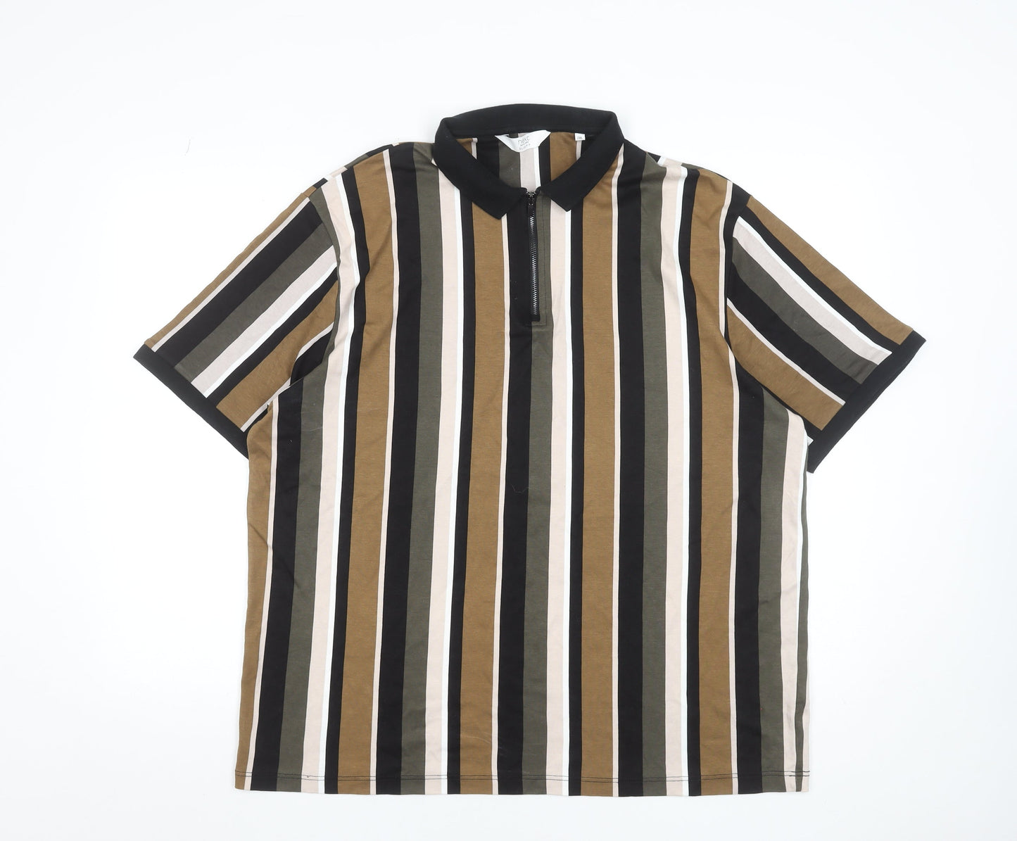 Next Men's Multicoloured Striped 2XL Cotton Zip Polo Shirt