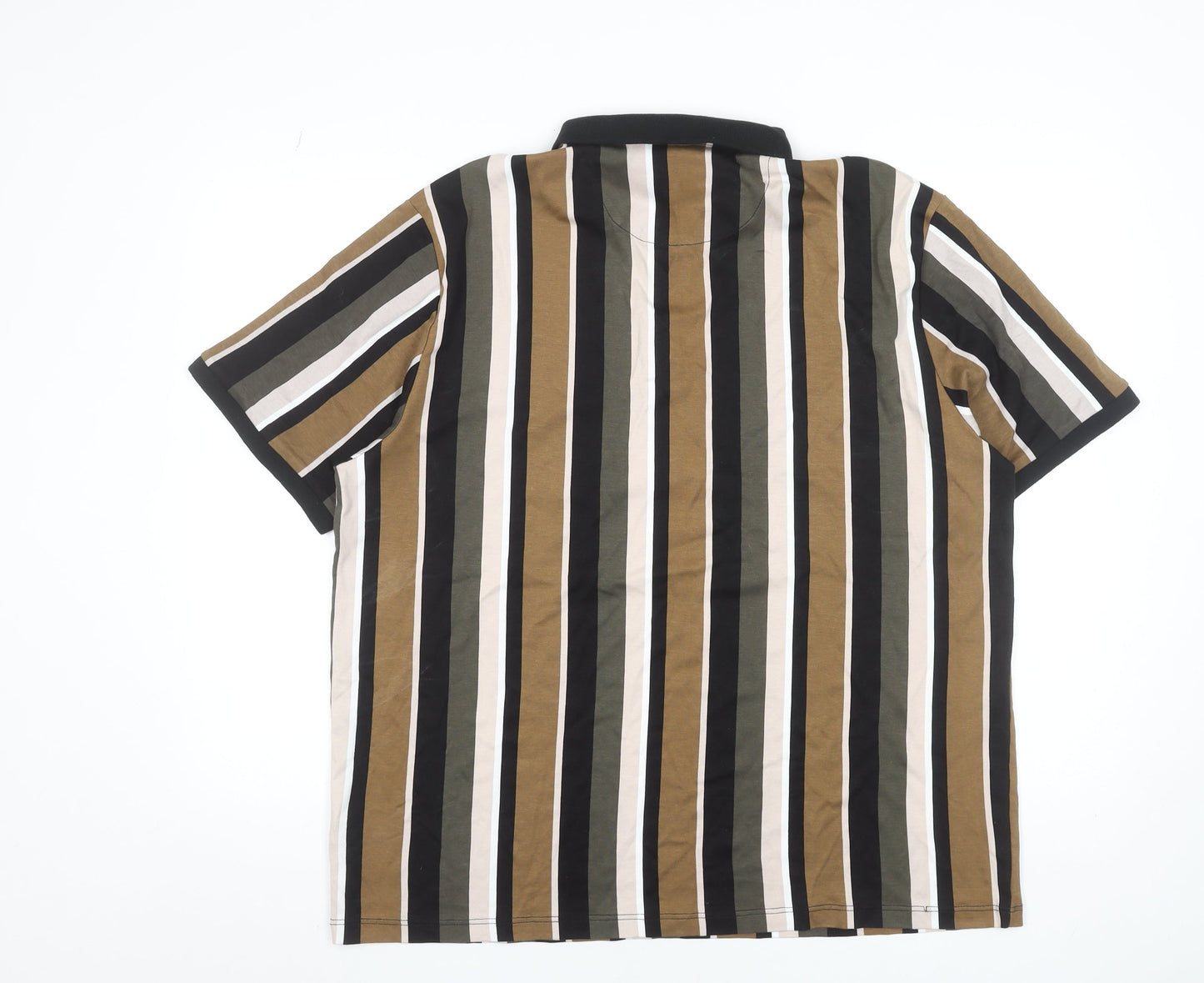 Next Men's Multicoloured Striped 2XL Cotton Zip Polo Shirt