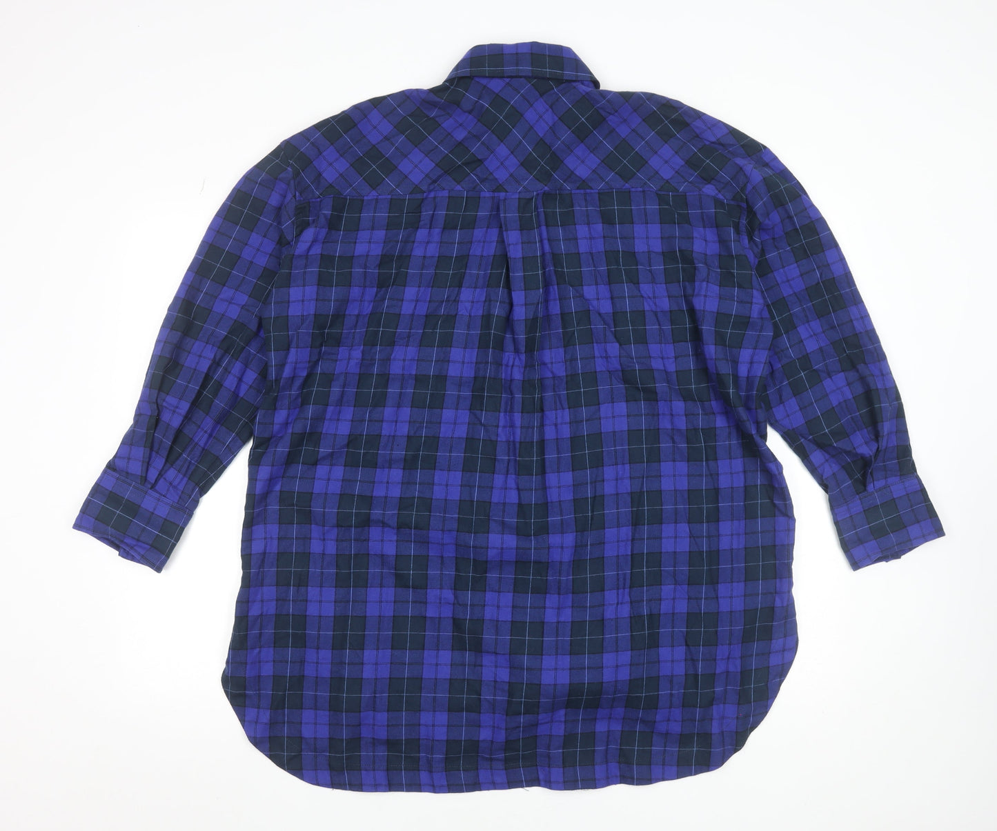 Zara Womens Blue Check Button-Up Long Sleeve Shirt XS Cotton