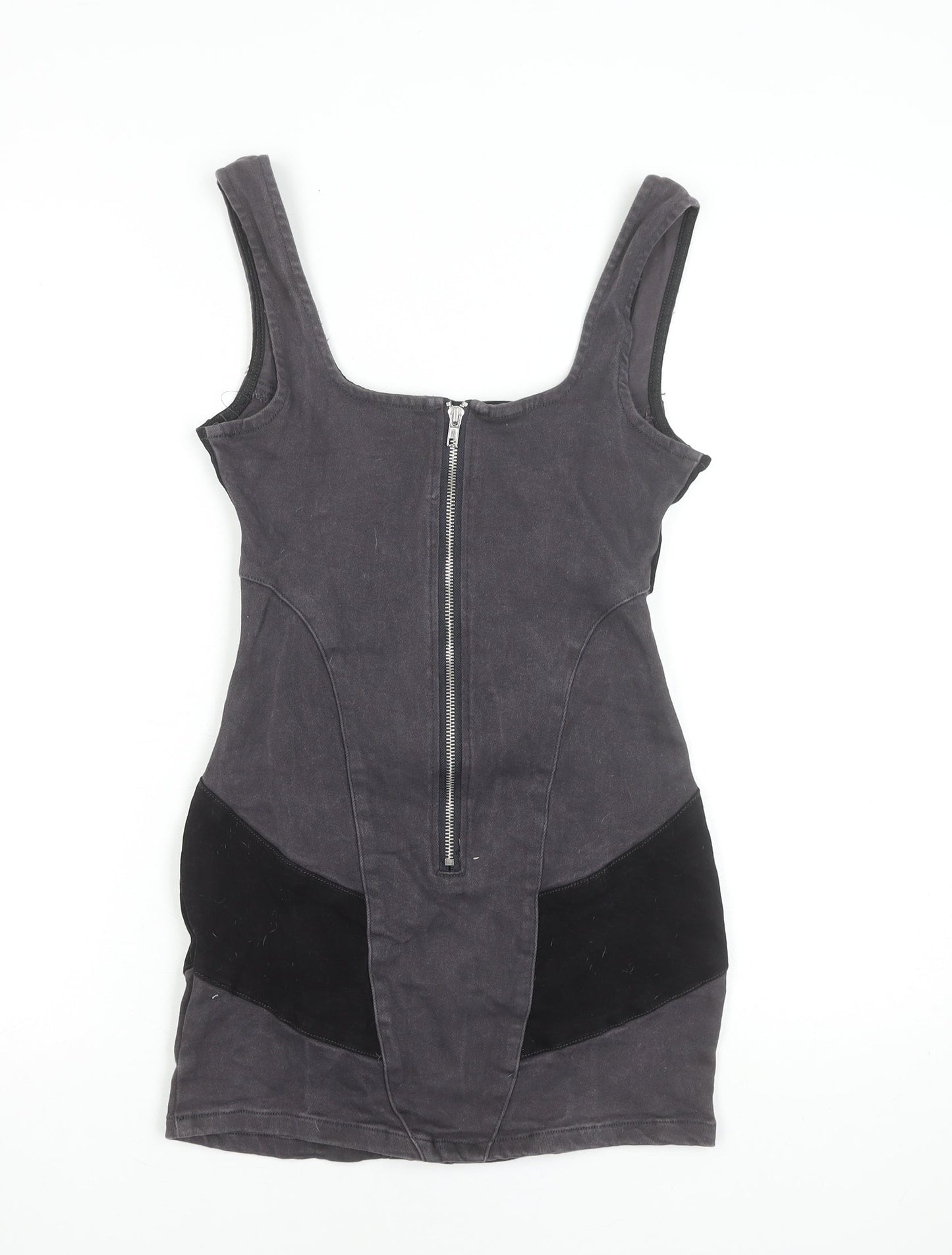 PrettyLittleThing Women’s Grey Bodycon Mini Dress UK 6 Sleeveless Zip Back
