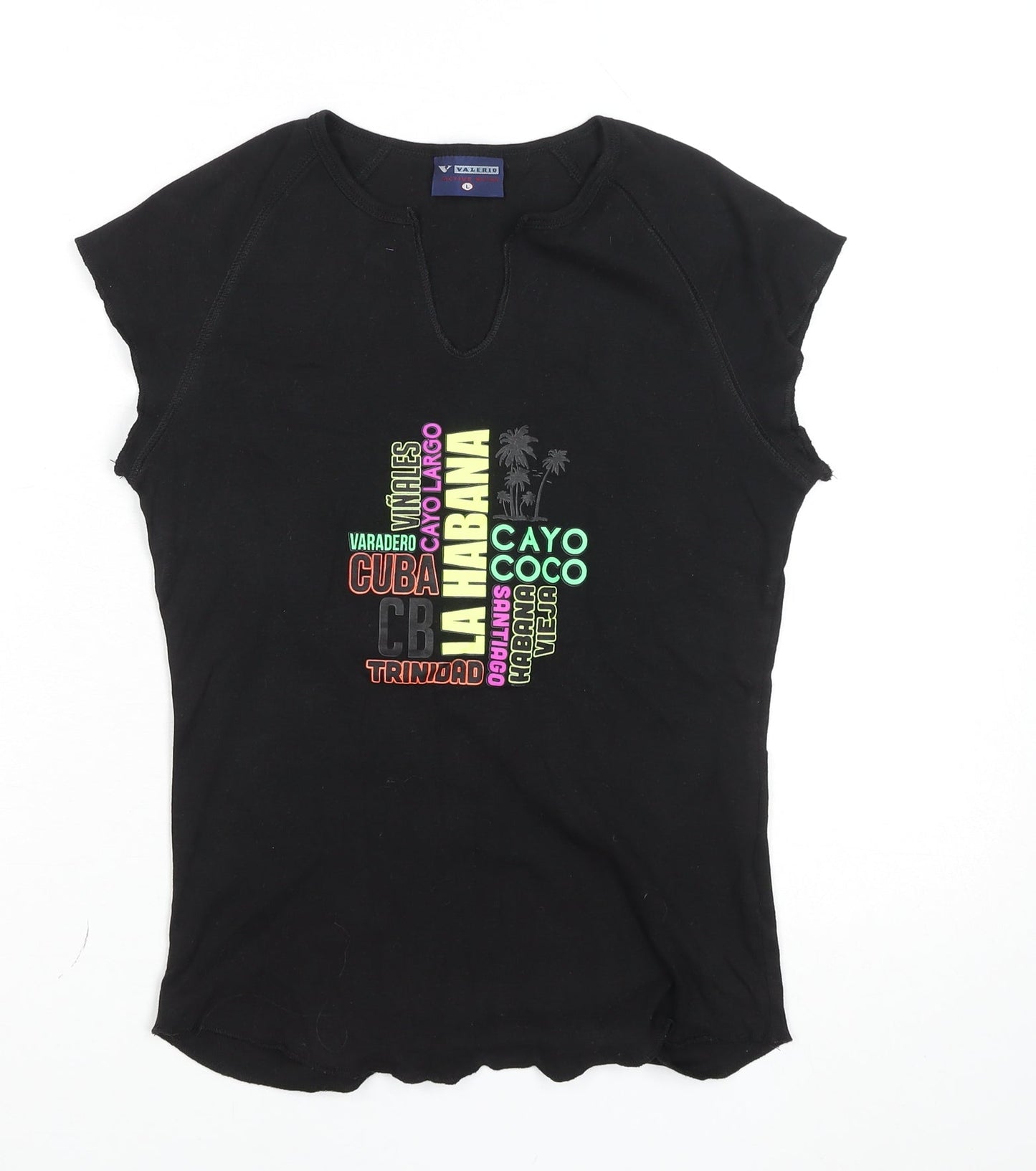 Valeria Womens Black Graphic Cuba T-Shirt Size M Short Sleeve Casual