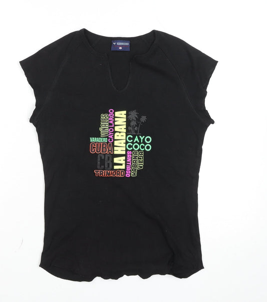 Valeria Womens Black Graphic Cuba T-Shirt Size M Short Sleeve Casual