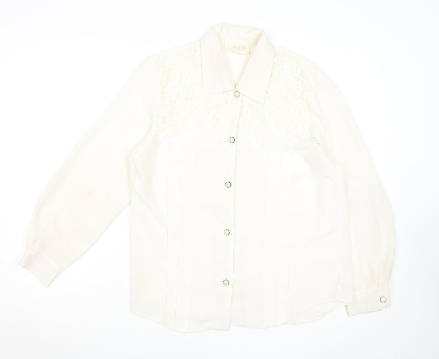Vision Womens Ivory Lace Panel Long Sleeve Polyester Blouse Size 14