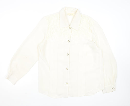 Vision Womens Ivory Lace Panel Long Sleeve Polyester Blouse Size 14