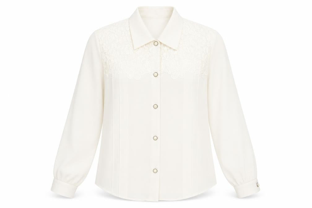 Vision Womens Ivory Lace Panel Long Sleeve Polyester Blouse Size 14