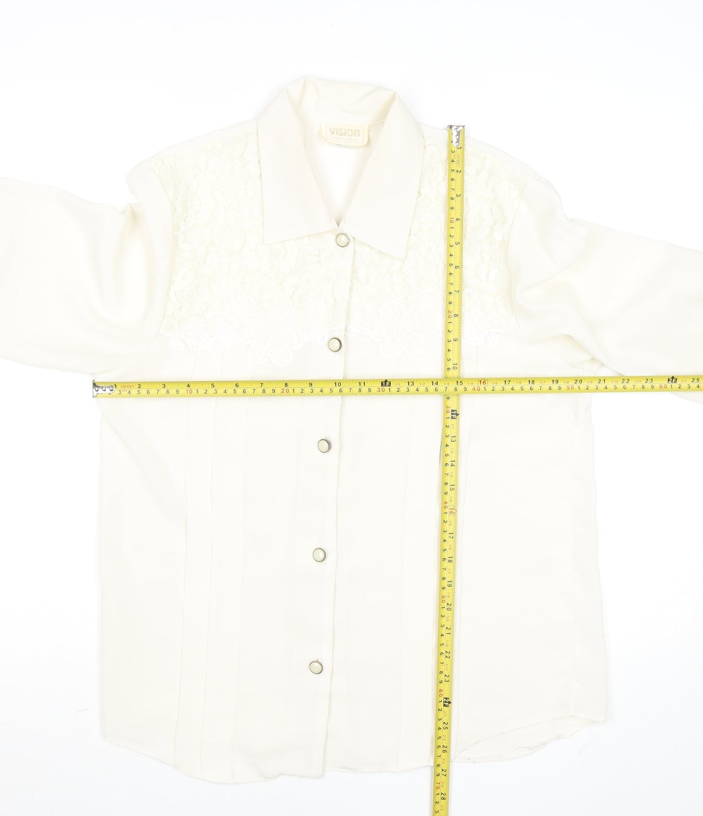 Vision Womens Ivory Lace Panel Long Sleeve Polyester Blouse Size 14