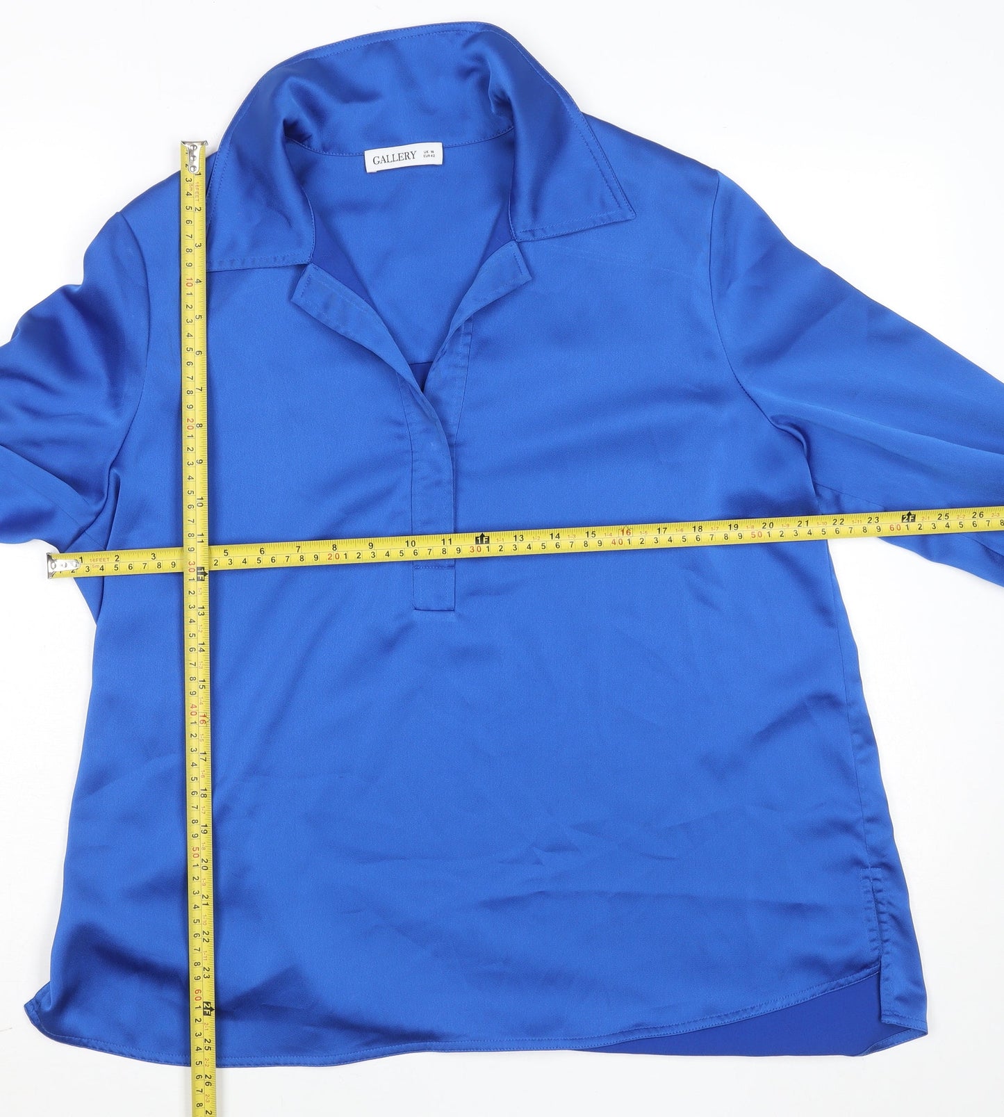 Gallery Women Blue UK 14 Collared Long Sleeve Polyester Blouse