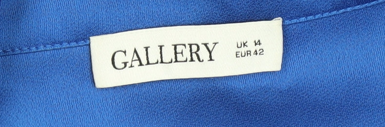 Gallery Women Blue UK 14 Collared Long Sleeve Polyester Blouse