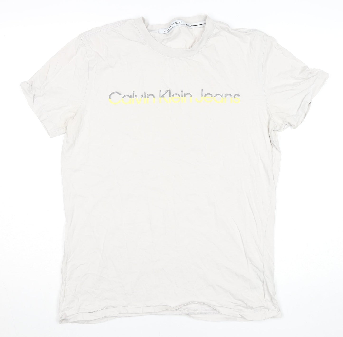 Calvin Klein Jeans Men's White Logo Cotton T-Shirt Size L