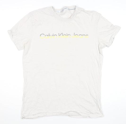 Calvin Klein Jeans Men's White Logo Cotton T-Shirt Size L
