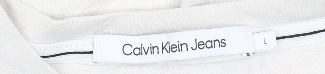 Calvin Klein Jeans Men's White Logo Cotton T-Shirt Size L