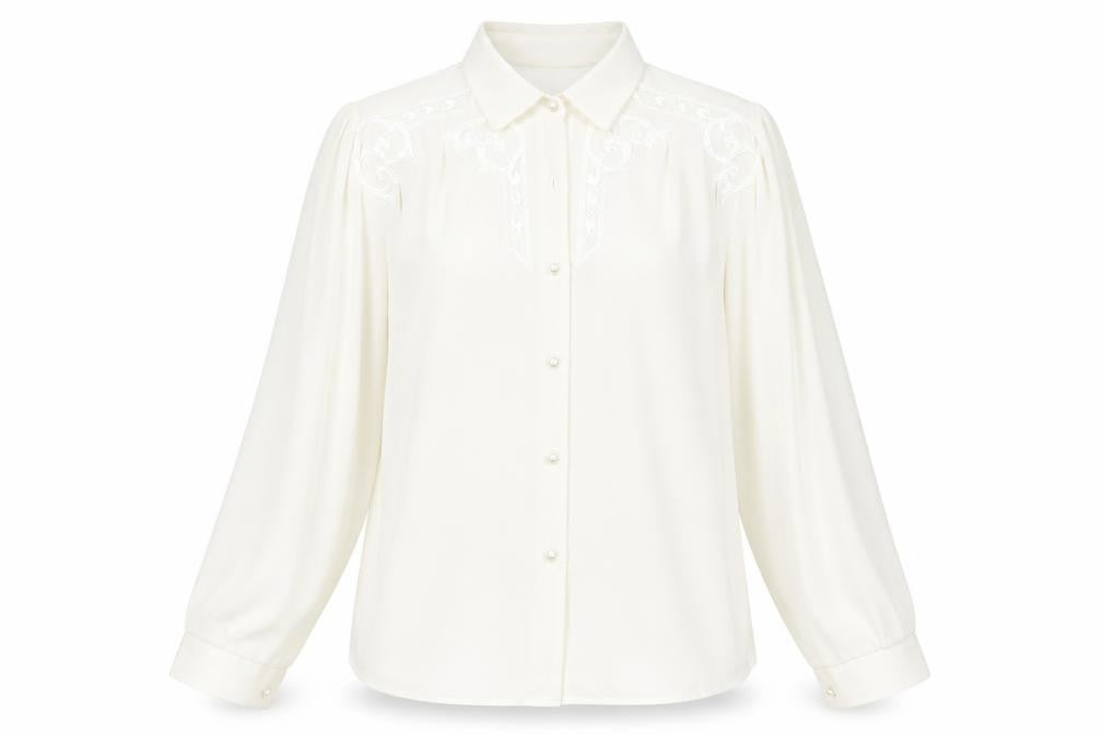 Rafale London Women's Ivory Embroidered Long Sleeve Blouse S