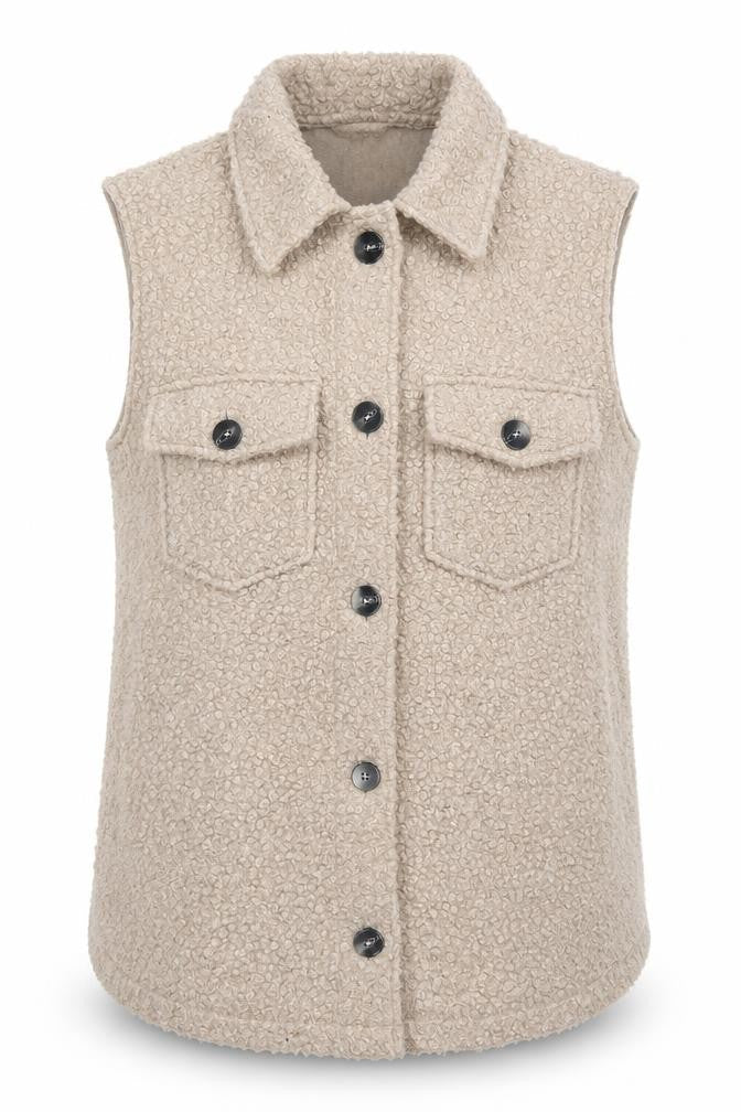 Dunnes Womens Beige Fleece Button Waistcoat L Sleeveless Casual