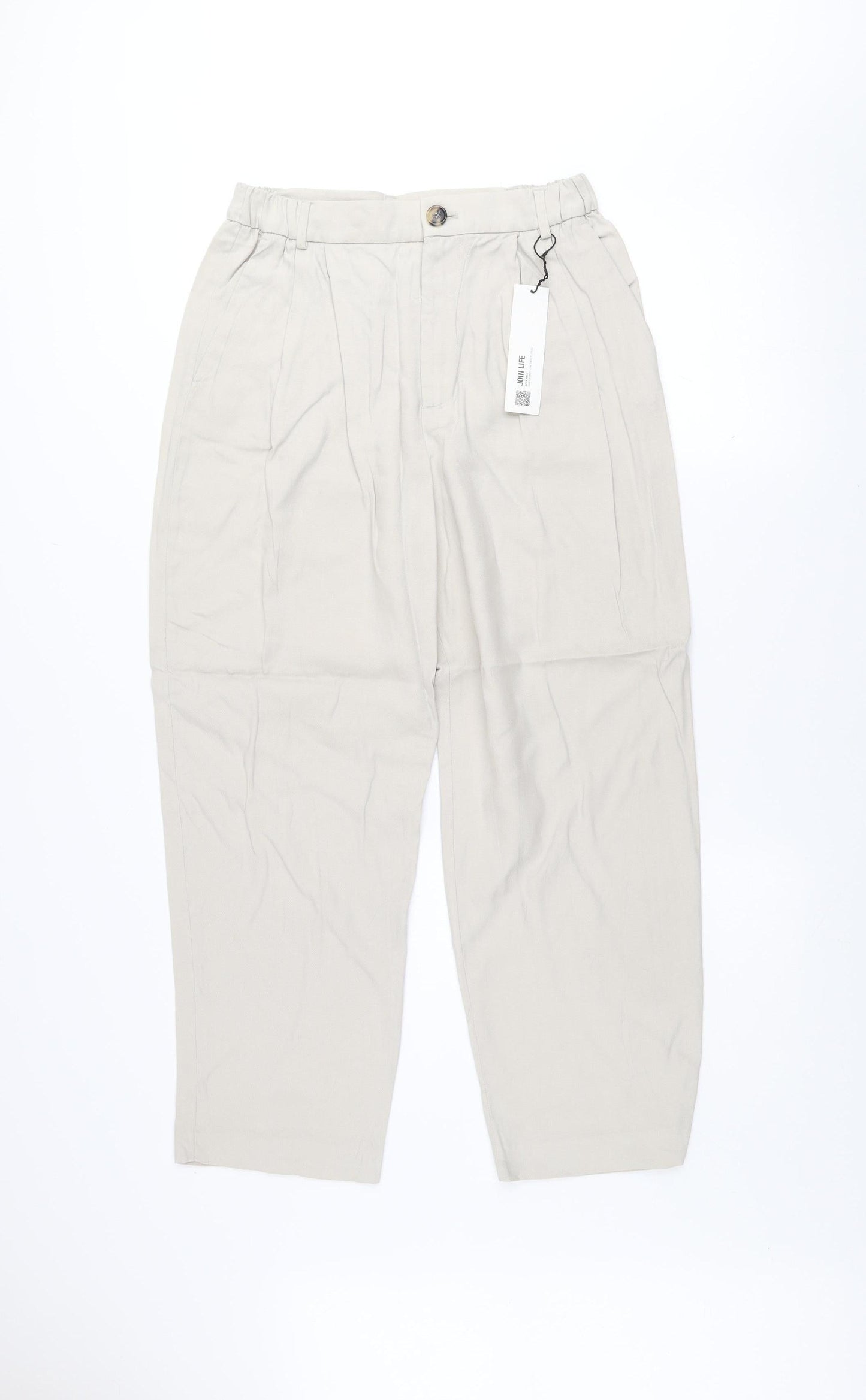 ZARA Women’s Beige Cropped Lyocell Tapered Pleated Trousers Size S
