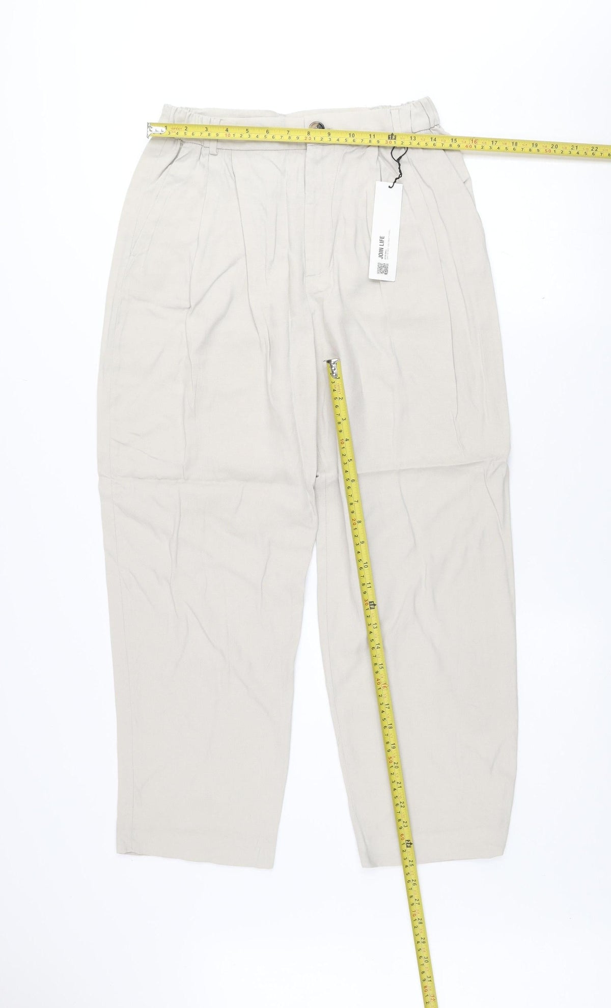 ZARA Women’s Beige Cropped Lyocell Tapered Pleated Trousers Size S