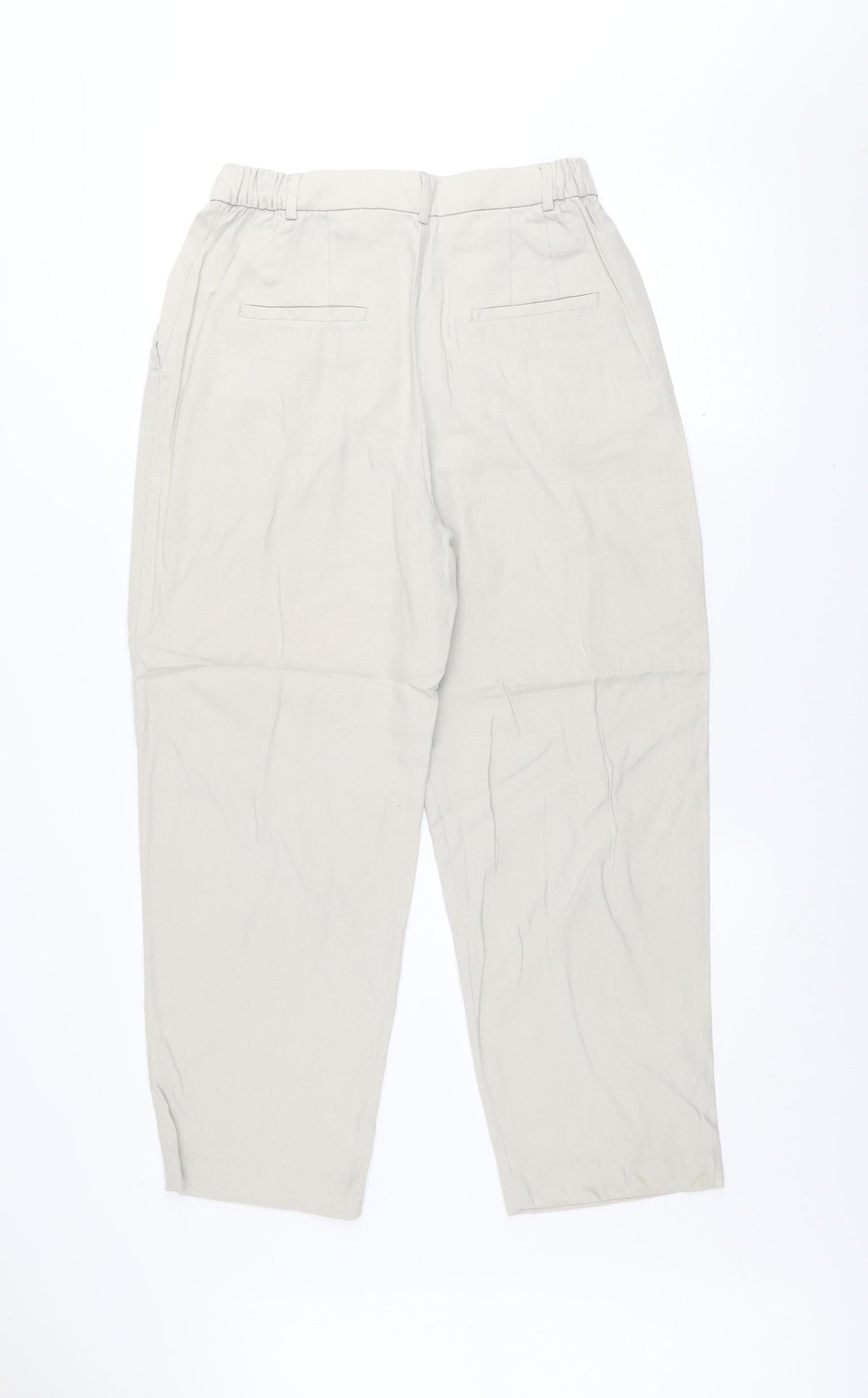 ZARA Women’s Beige Cropped Lyocell Tapered Pleated Trousers Size S